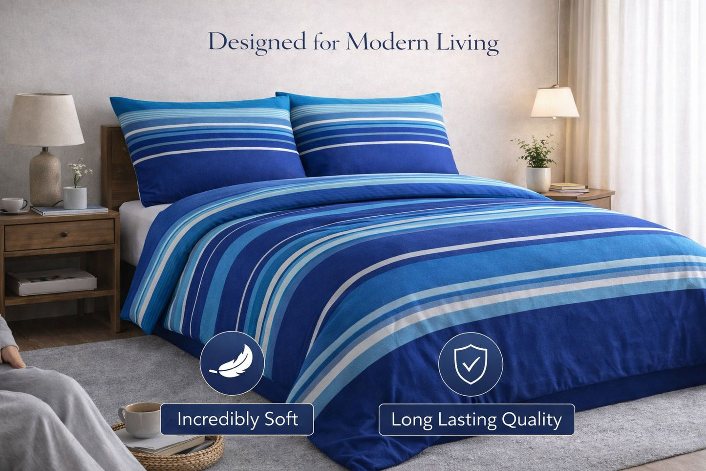 4 Piece Printed Microfiber Bedding Set – Duvet Cover, Fitted Sheet & Pillowcases | Night Zone