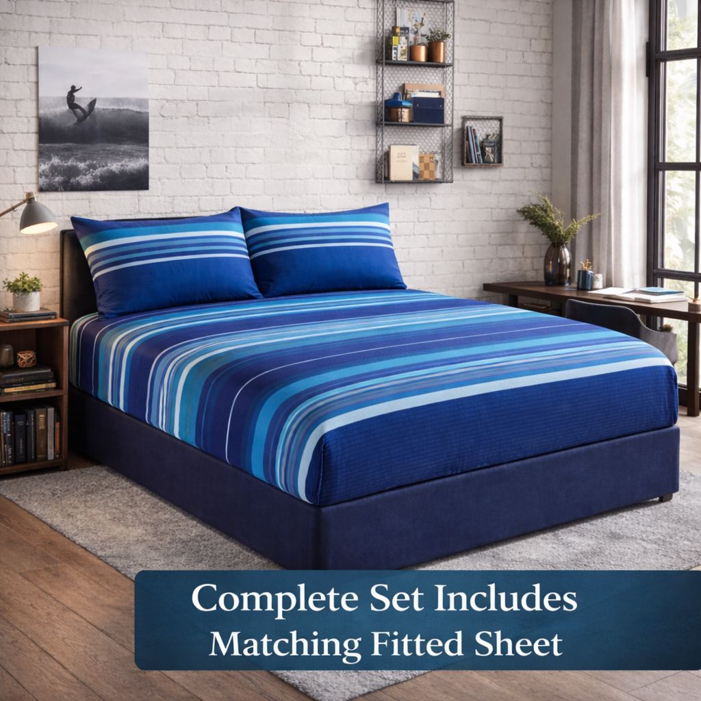 4 Piece Printed Microfiber Bedding Set – Duvet Cover, Fitted Sheet & Pillowcases | Night Zone