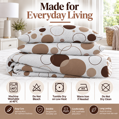 Noah Printed Polycotton Duvet Cover Set – Soft Easy Care Bedding | Night Zone