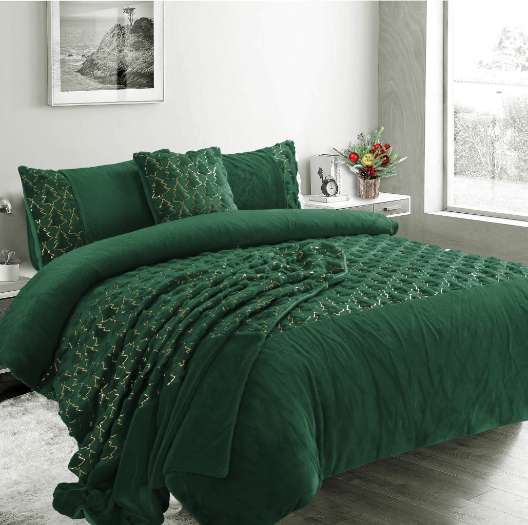 Christmas Tree Teddy Fleece Duvet Cover Set – Soft Warm Festive Bedding | Night Zone