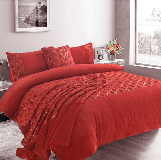 Christmas Tree Teddy Fleece Duvet Cover Set – Soft Warm Festive Bedding | Night Zone