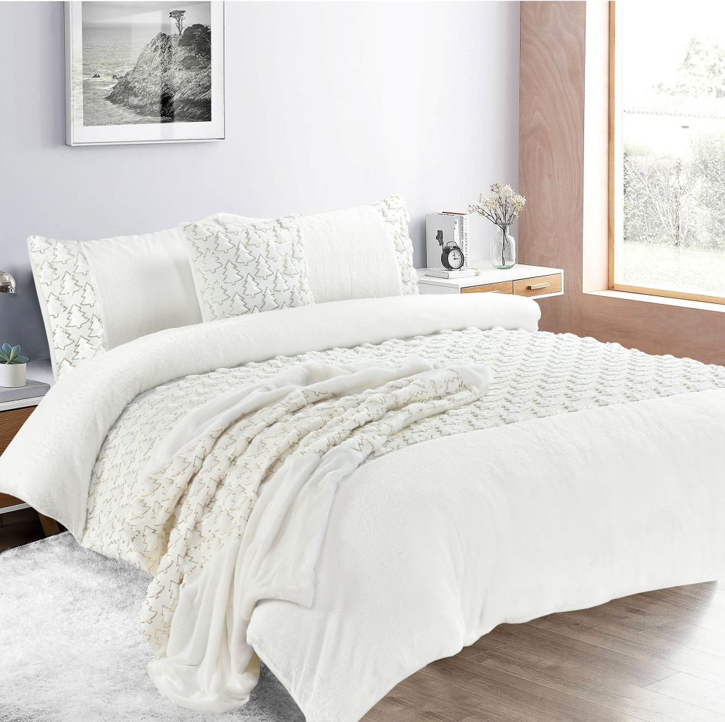 Christmas Tree Teddy Fleece Duvet Cover Set – Soft Warm Festive Bedding | Night Zone