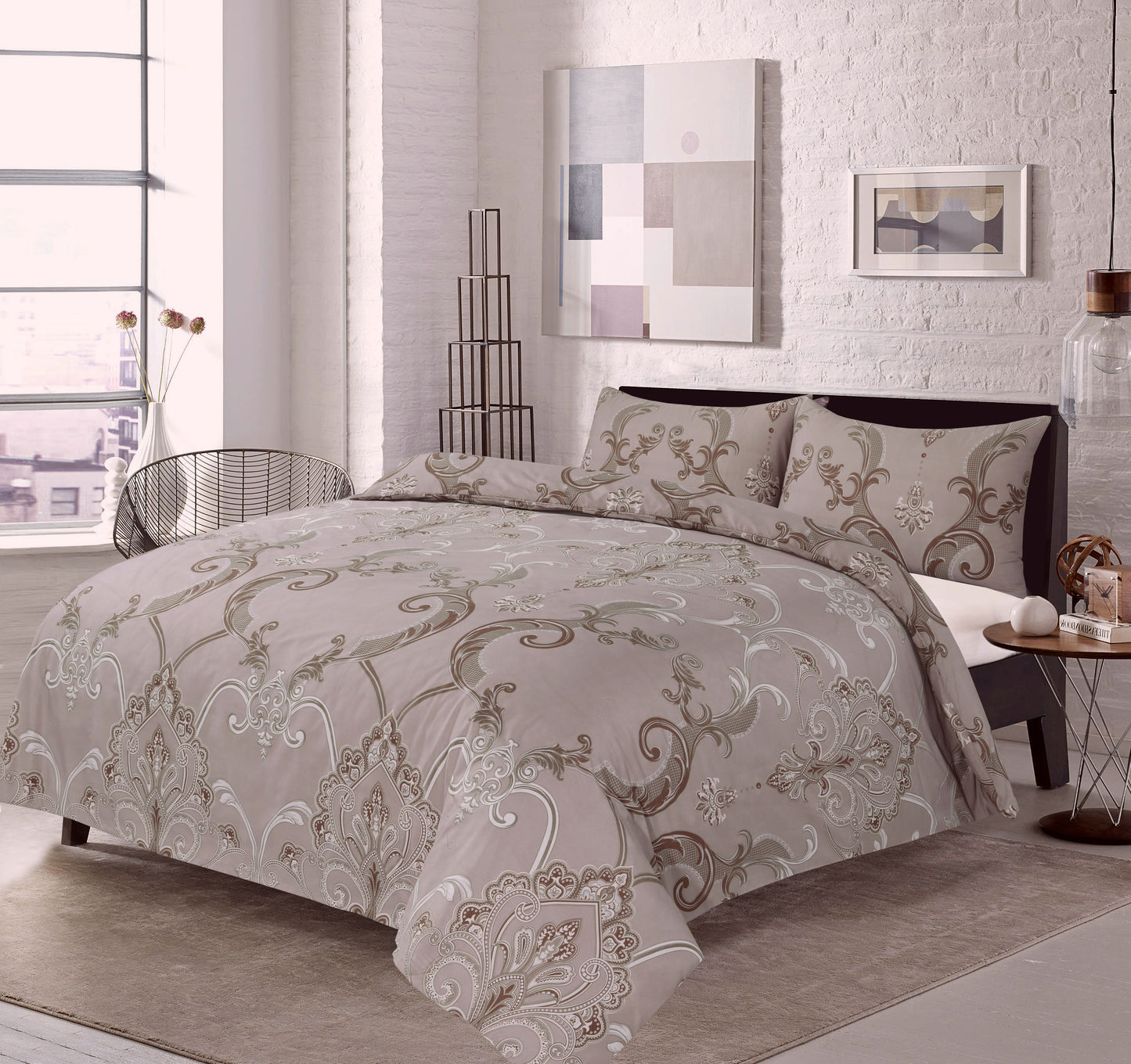 Yuna Luxury Damask Microfibre Duvet Cover Set – Hotel Style Bedding | Night Zone