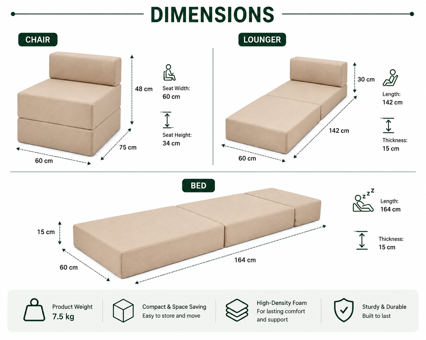 Z Bed Convertible Folding Sofa Bed Chair – 3-in-1 Foam Floor Lounger & Guest Mattress | Night Zone