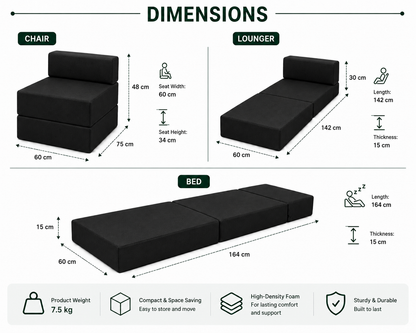 Z Bed Convertible Folding Sofa Bed Chair – 3-in-1 Foam Floor Lounger & Guest Mattress | Night Zone