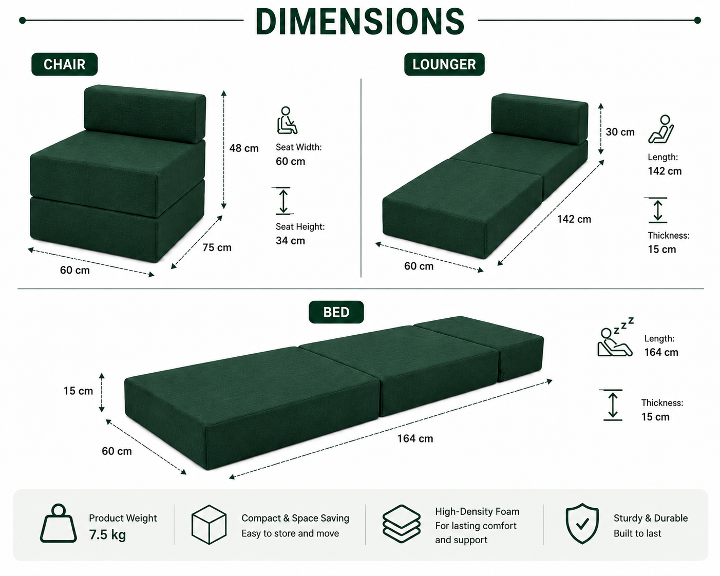 Z Bed Convertible Folding Sofa Bed Chair – 3-in-1 Foam Floor Lounger & Guest Mattress | Night Zone