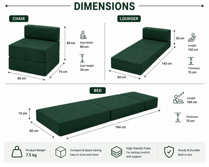 Z Bed Convertible Folding Sofa Bed Chair – 3-in-1 Foam Floor Lounger & Guest Mattress | Night Zone
