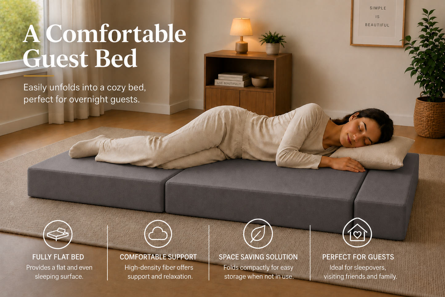 Z Bed Convertible Folding Sofa Bed Chair – 3-in-1 Foam Floor Lounger & Guest Mattress | Night Zone