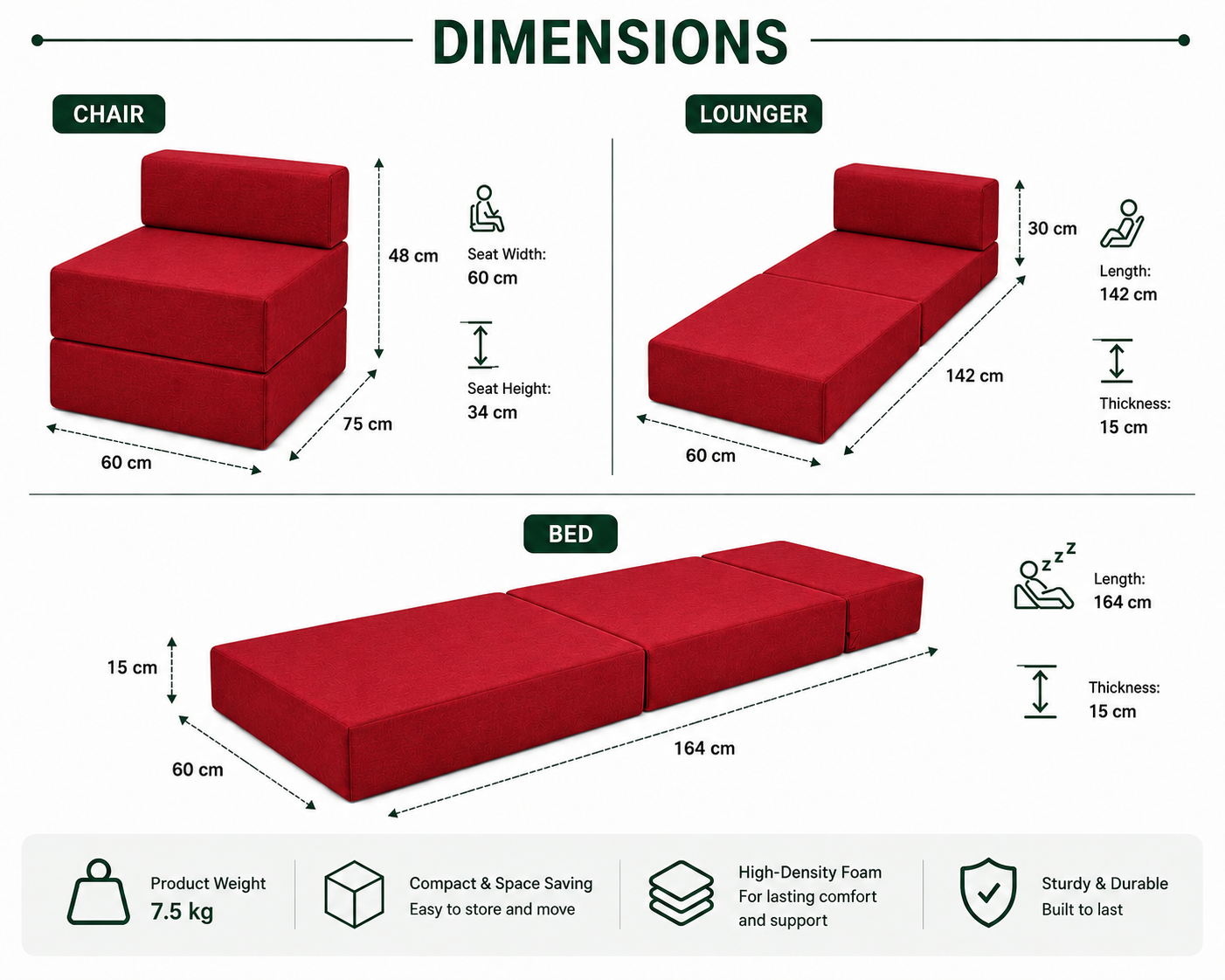 Z Bed Convertible Folding Sofa Bed Chair – 3-in-1 Foam Floor Lounger & Guest Mattress | Night Zone