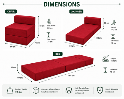 Z Bed Convertible Folding Sofa Bed Chair – 3-in-1 Foam Floor Lounger & Guest Mattress | Night Zone