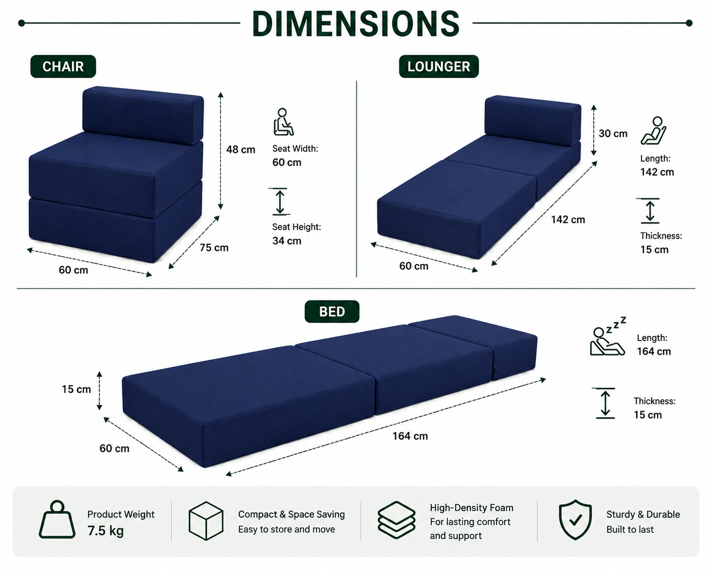 Z Bed Convertible Folding Sofa Bed Chair – 3-in-1 Foam Floor Lounger & Guest Mattress | Night Zone