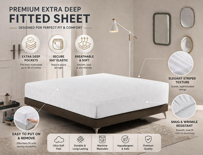 Microfiber Embossed Stripe Extra Deep Fitted Sheet 40cm – Brushed Soft Fitted Bed Sheet | Night Zone