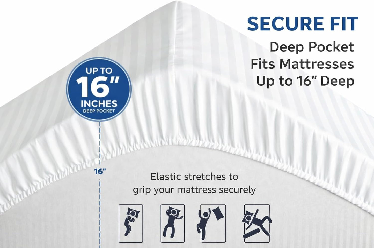 Microfiber Embossed Stripe Extra Deep Fitted Sheet 40cm – Brushed Soft Fitted Bed Sheet | Night Zone
