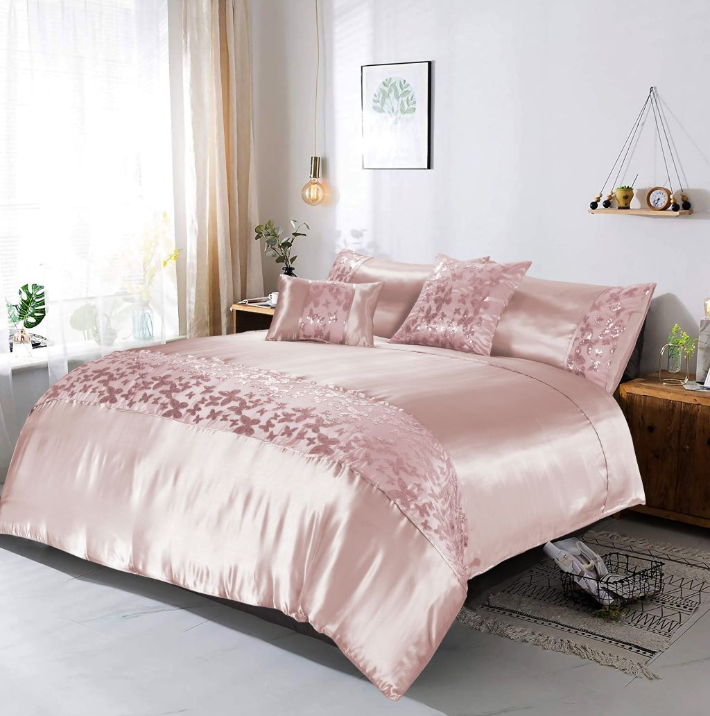 Aisha Embroidered Butterfly 100% Polyester Duvet Cover Set – Luxury Floral Bedding | Night Zone
