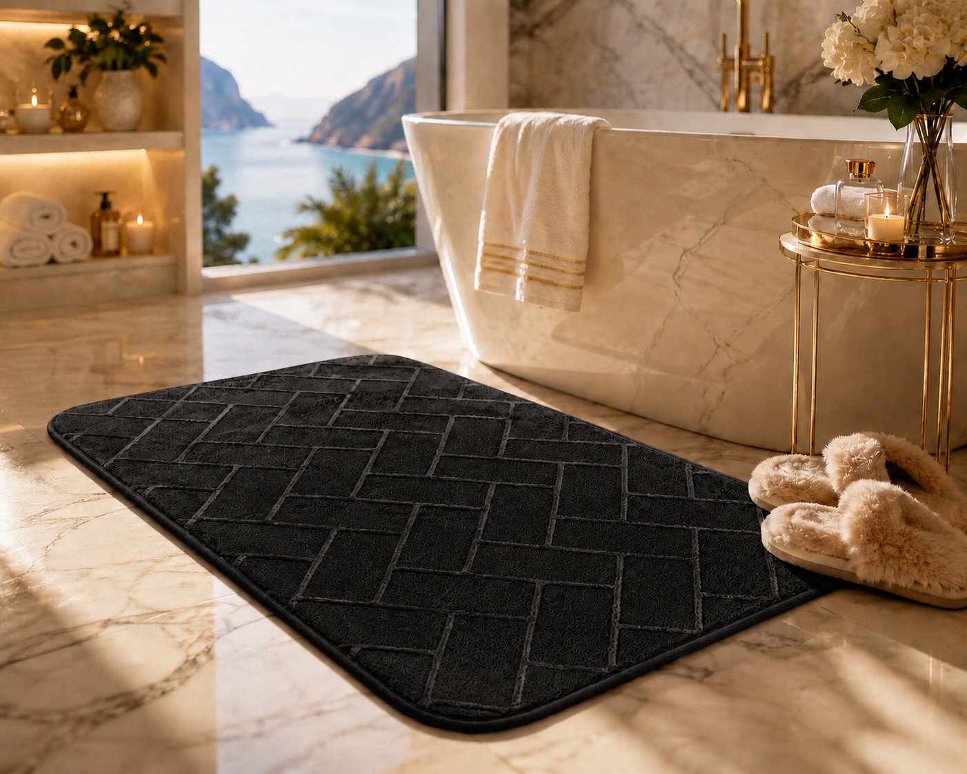 Memory Foam Bath Mat Set – Block Bricks Non Slip Bathroom Rug | Night Zone