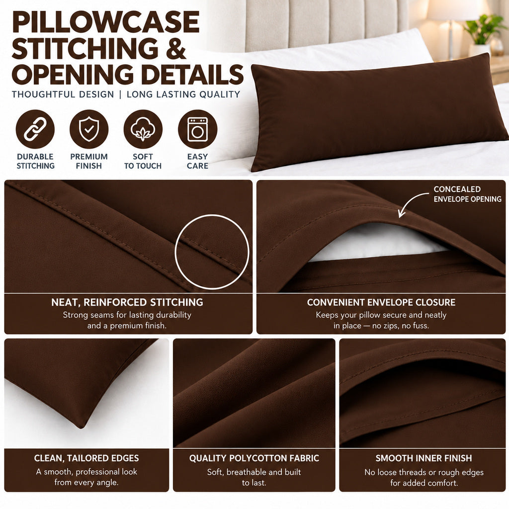 Polycotton bolster pillowcase – Chocolate – 4