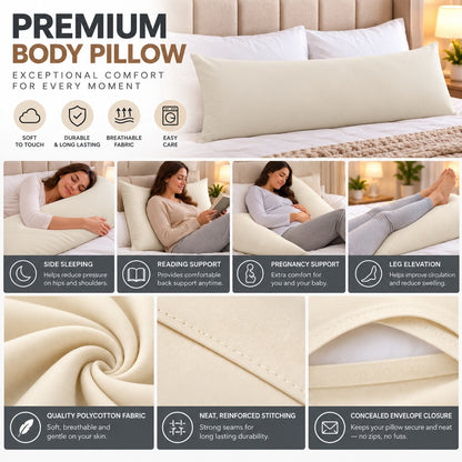 Polycotton bolster pillowcase – Cream – 2