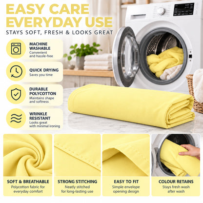 Polycotton bolster pillowcase – Lemon – 3