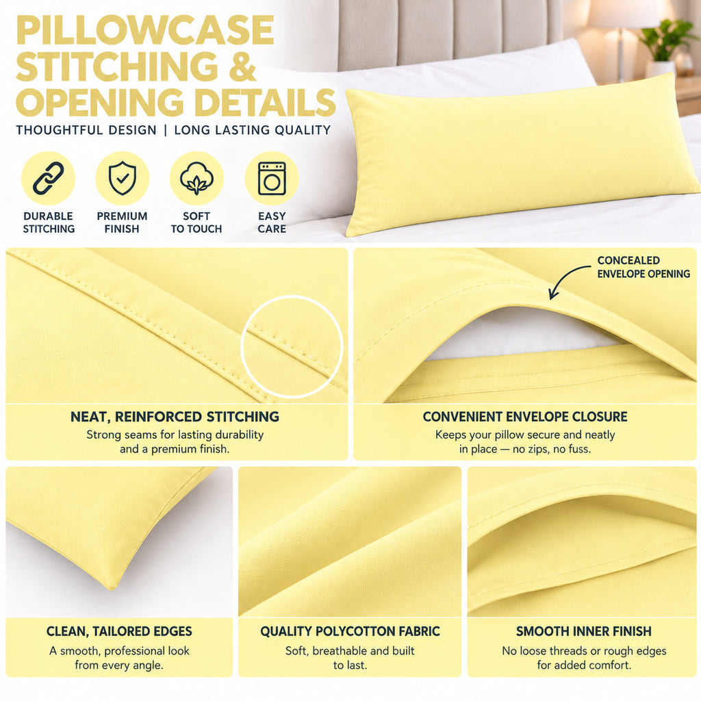 Polycotton bolster pillowcase – Lemon – 8