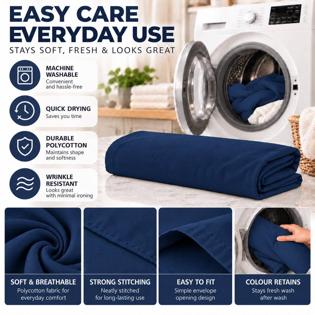 Polycotton bolster pillowcase – Navy – 3