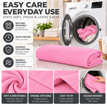 Polycotton bolster pillowcase – Pink – 4