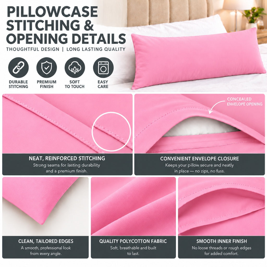 Polycotton bolster pillowcase – Pink – 5