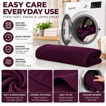 Polycotton bolster pillowcase – Plum – 3