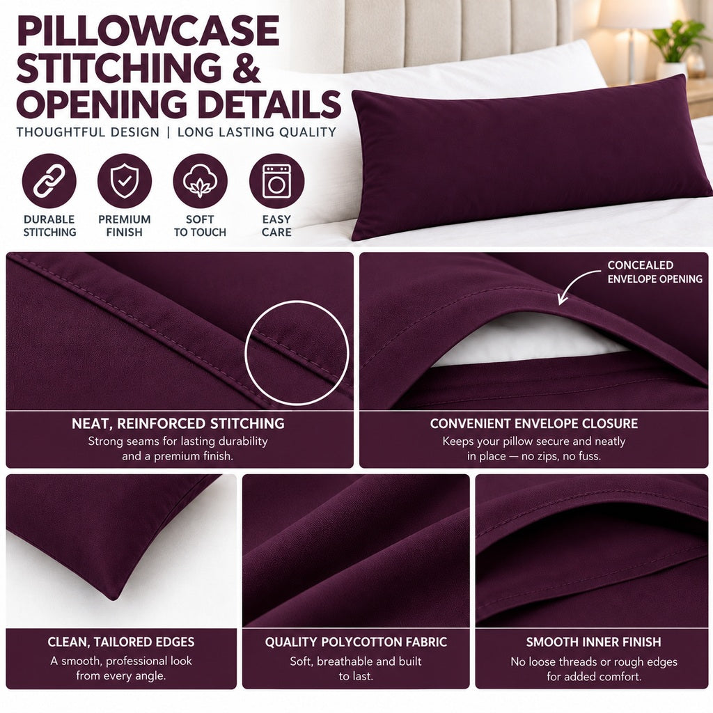 Polycotton bolster pillowcase – Plum – 4