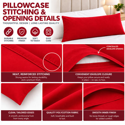 Polycotton bolster pillowcase – Red – 5