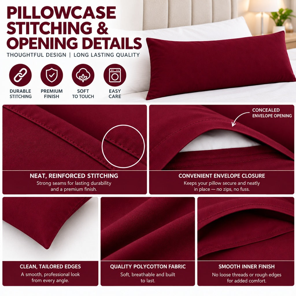 Polycotton bolster pillowcase – Wine – 7