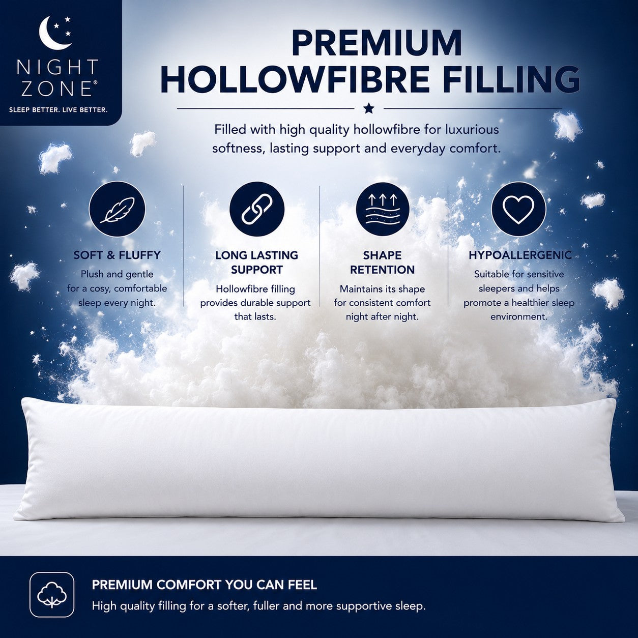 Bolster Pillow – Orthopaedic Long Body & Pregnancy Support Pillow | Night Zone