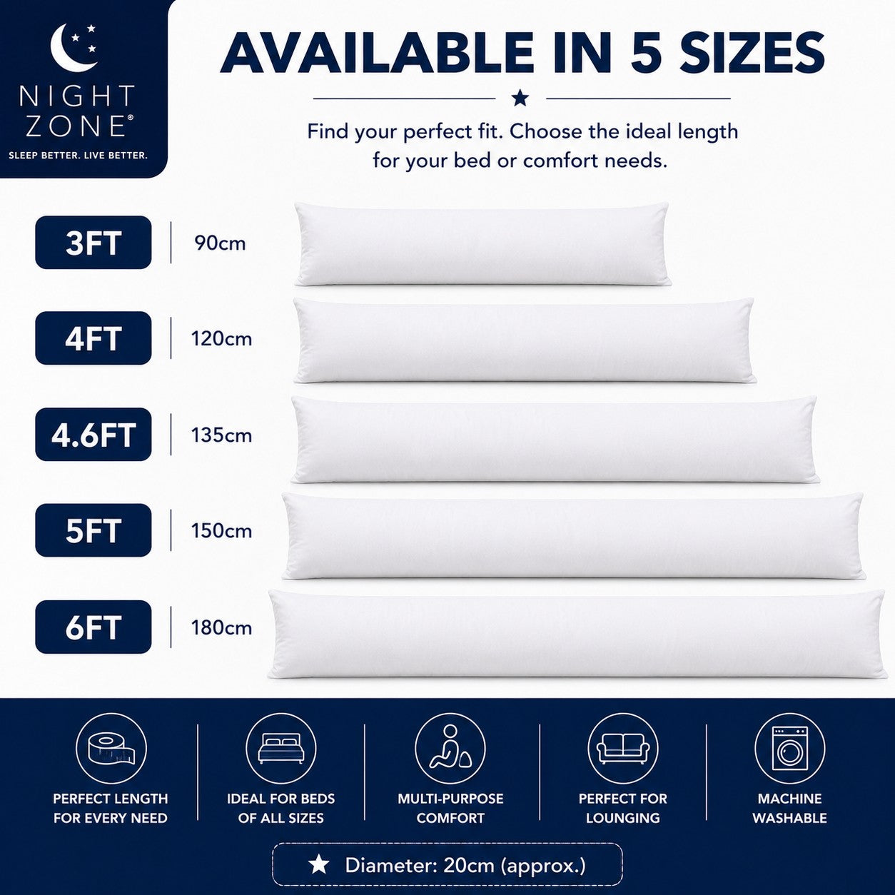 Bolster Pillow – Orthopaedic Long Body & Pregnancy Support Pillow | Night Zone