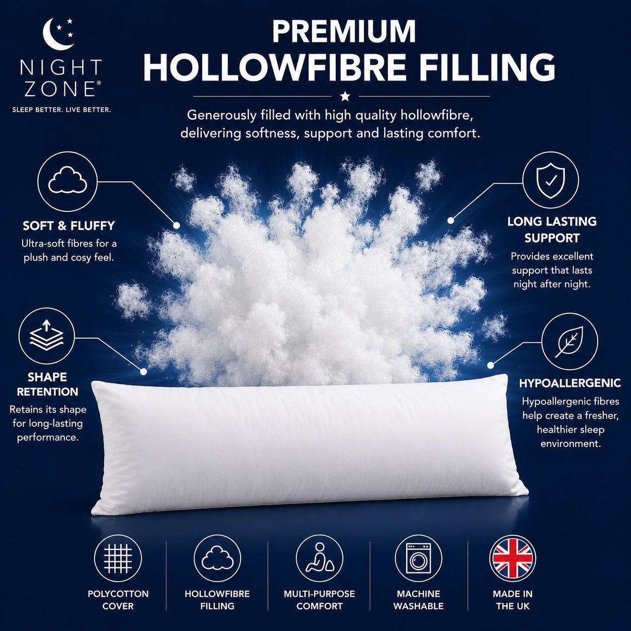 Bolster Pillow – Orthopaedic Long Body & Pregnancy Support Pillow | Night Zone