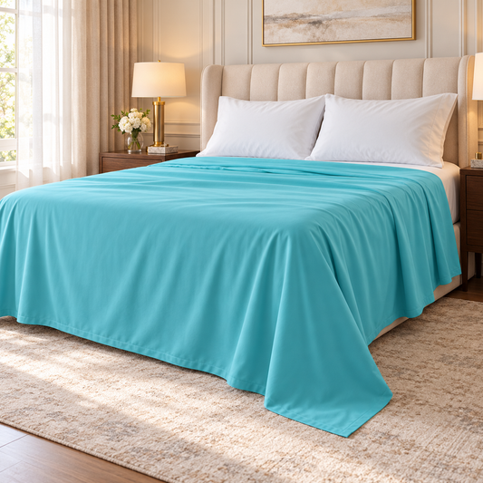 200 Thread Count Egyptian Cotton Flat Sheet – Aqua in a luxury bedroom