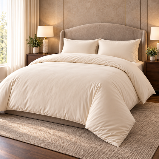 Cream 800TC Egyptian Cotton Duvet Cover Set in a luxury bedroom