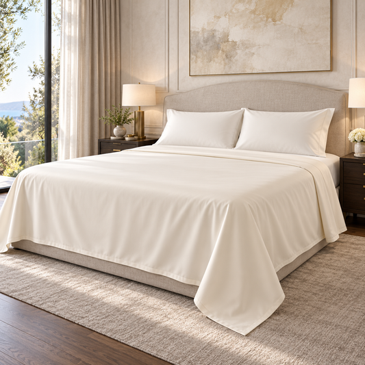 Cream 800TC Egyptian Cotton Flat Sheet in a luxury bedroom