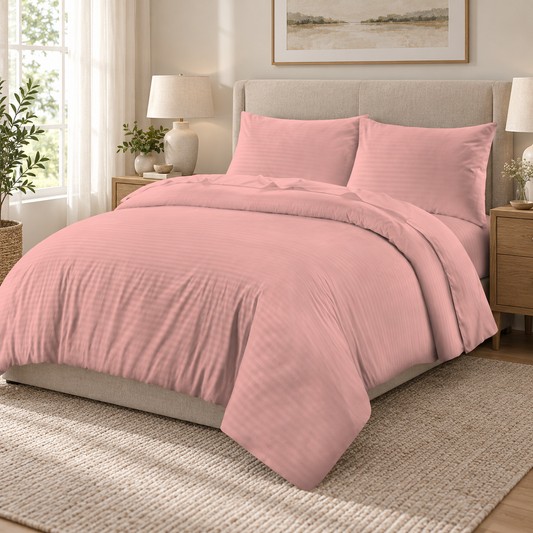 Blush Pink Microfibre Embossed Stripe Duvet Cover Set