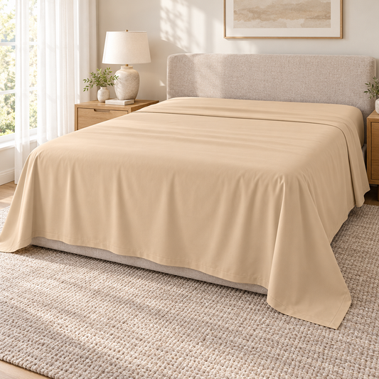 Beige Microfibre Flat Sheet in a luxury bedroom