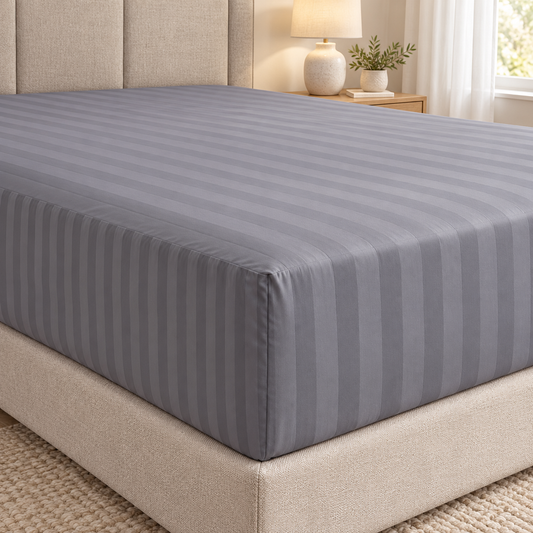 Grey Microfibre Embossed Stripe Extra Deep Fitted Sheet 40cm