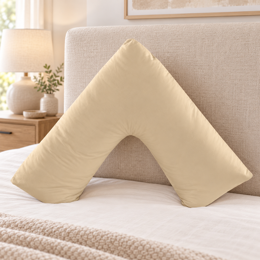 Beige Microfibre V Pillow Cover styled on an insert; cover only