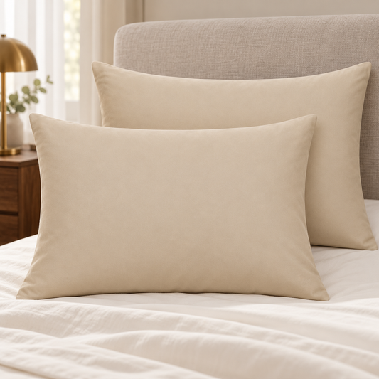 180 Thread Count Percale Pillow Cases Pair – Beige in a luxury setting