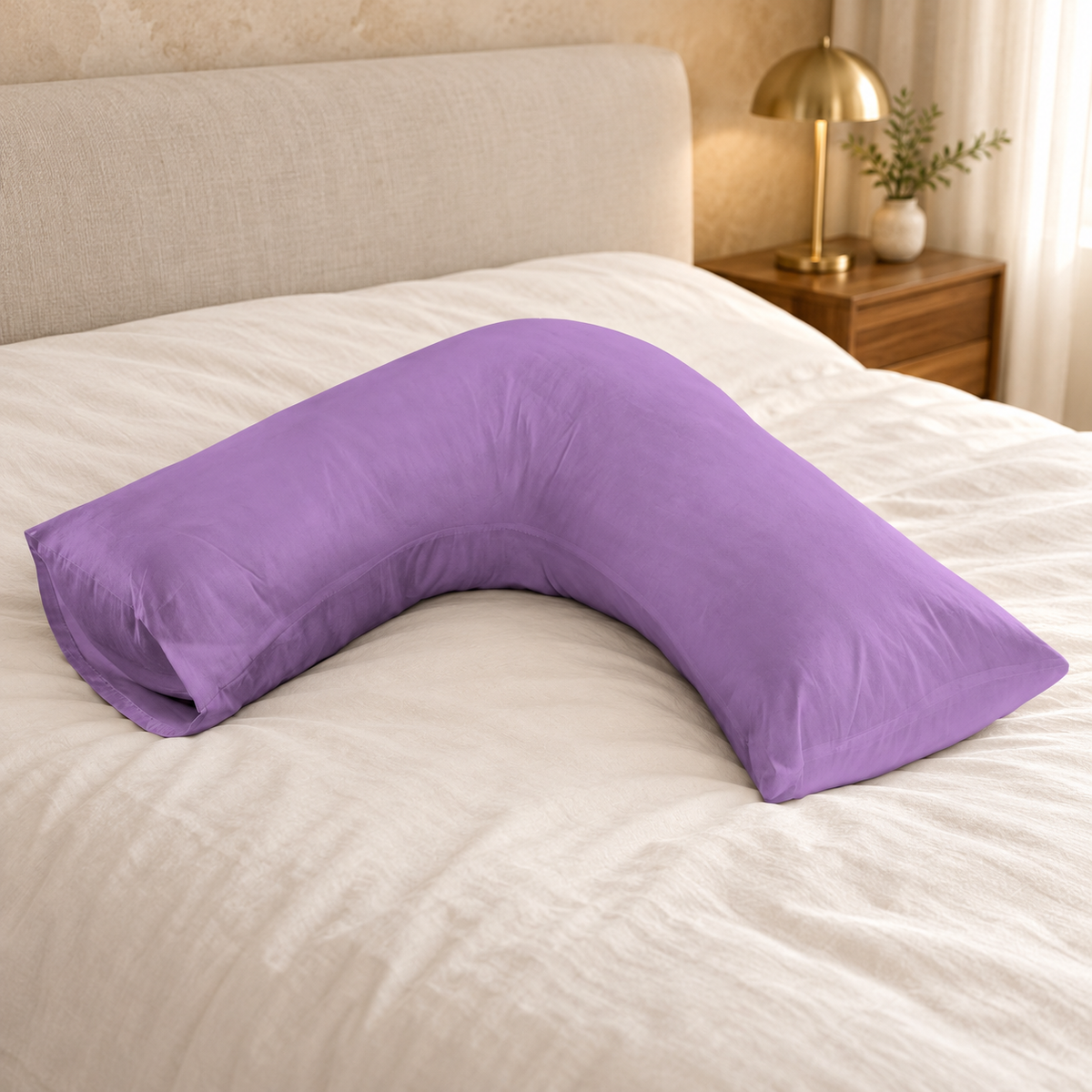 180 Thread Count Percale V Pillowcase – Lilac in a luxury setting