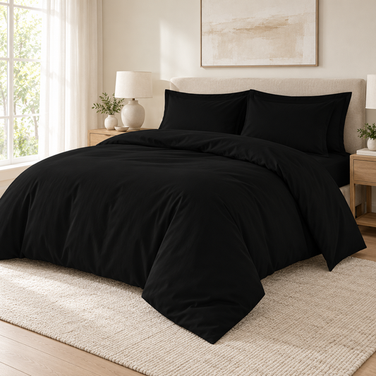 Black Plain Polycotton Duvet Cover Set