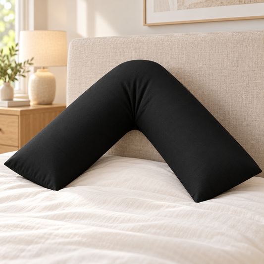 Black Polycotton V Shaped Pillow with Cover