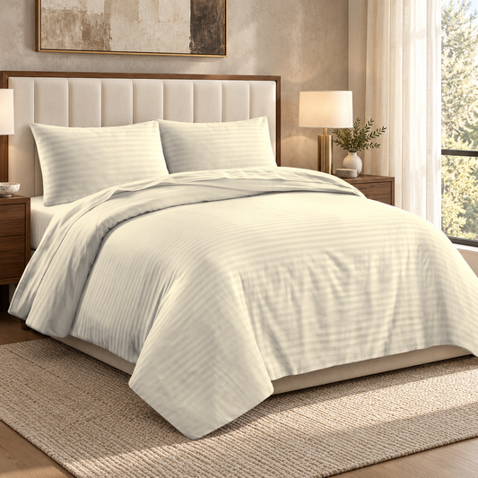 250 Thread Count Stripe Duvet Cover Set – Cream in a luxury bedroom