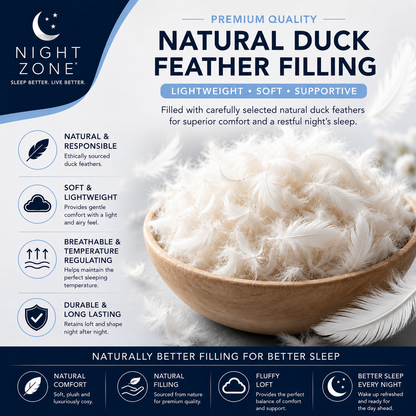 Duck Feather & Down Pillows Pair – 85% Feather 15% Down Filling with 100% Microfiber Cover | Night Zone