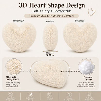 Teddy Cuddles Heart Shape Teddy Fleece Cushion – Soft Filled Decorative Cushion | Night Zone