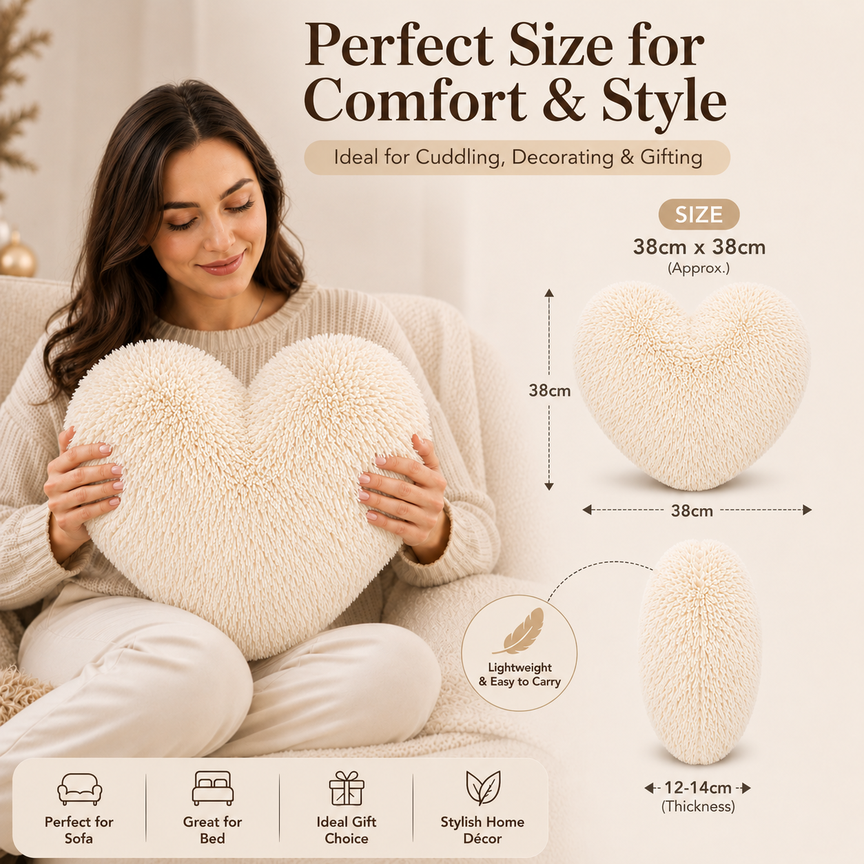 Teddy Cuddles Heart Shape Teddy Fleece Cushion – Soft Filled Decorative Cushion | Night Zone