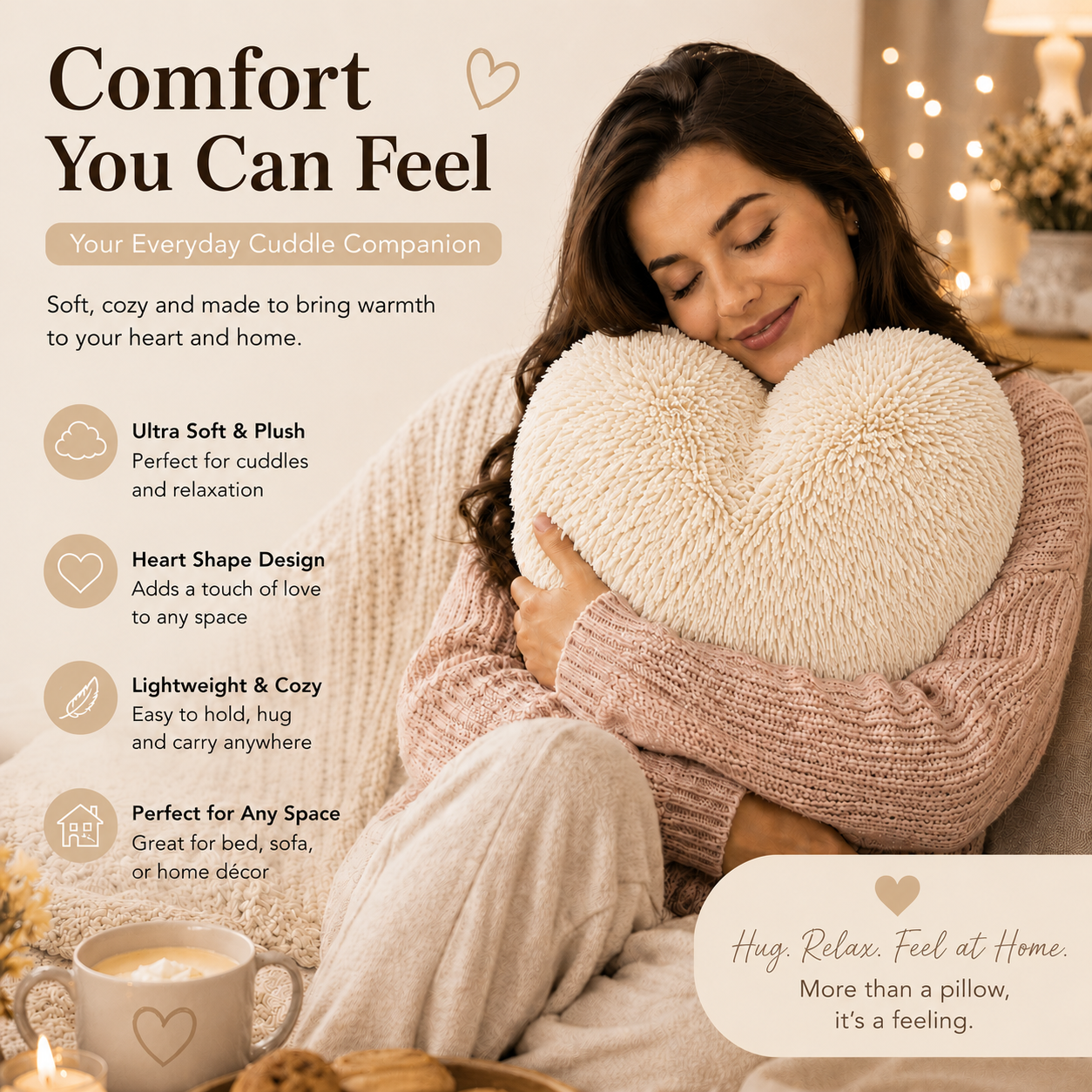Teddy Cuddles Heart Shape Teddy Fleece Cushion – Soft Filled Decorative Cushion | Night Zone