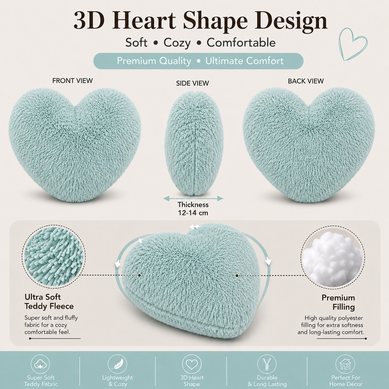 Teddy Cuddles Heart Shape Teddy Fleece Cushion – Soft Filled Decorative Cushion | Night Zone